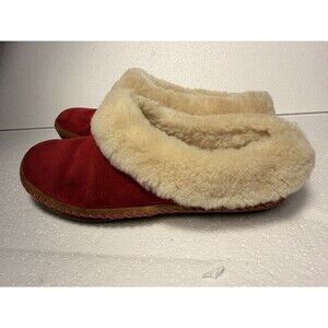 LL Bean Wicked Good Womens Shearling Suede Clog Slippers Red Size 9 Medium M